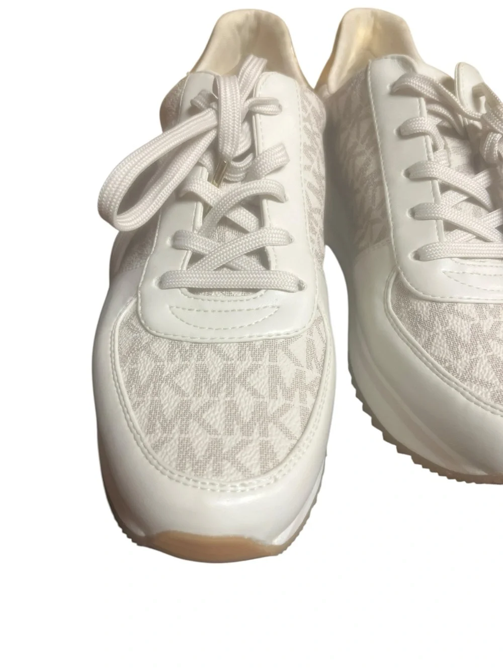 Michael Kors Women's Monique Trainer Lace-Up Sneakers Cream Logo Gold SZ. 10